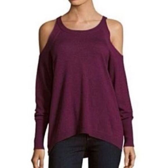 Ramy Brook Tasha Cold Shoulder Merino Wool Burgundy Side Zipper Sweater. Size S. - Picture 1 of 8